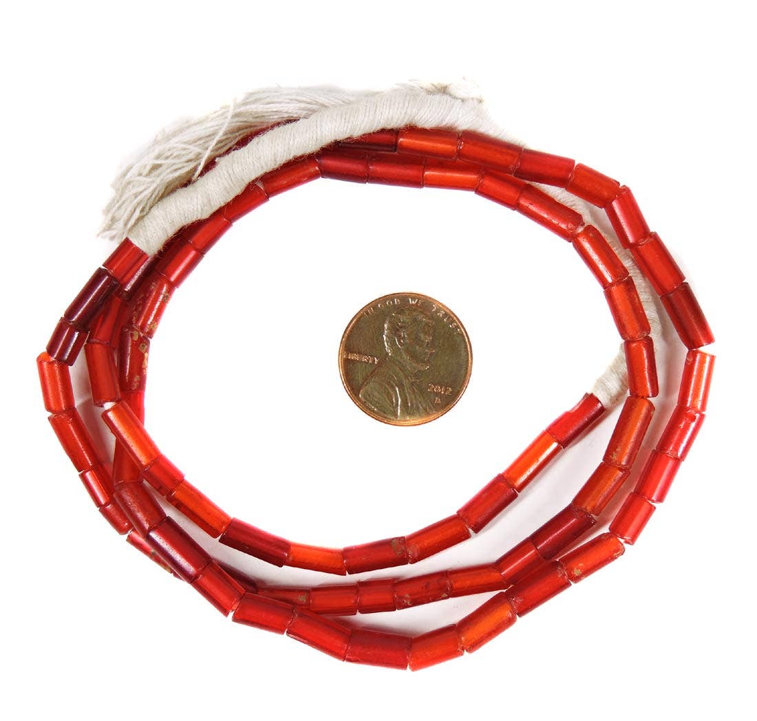 Red Translucent Cylinder Trade Beads