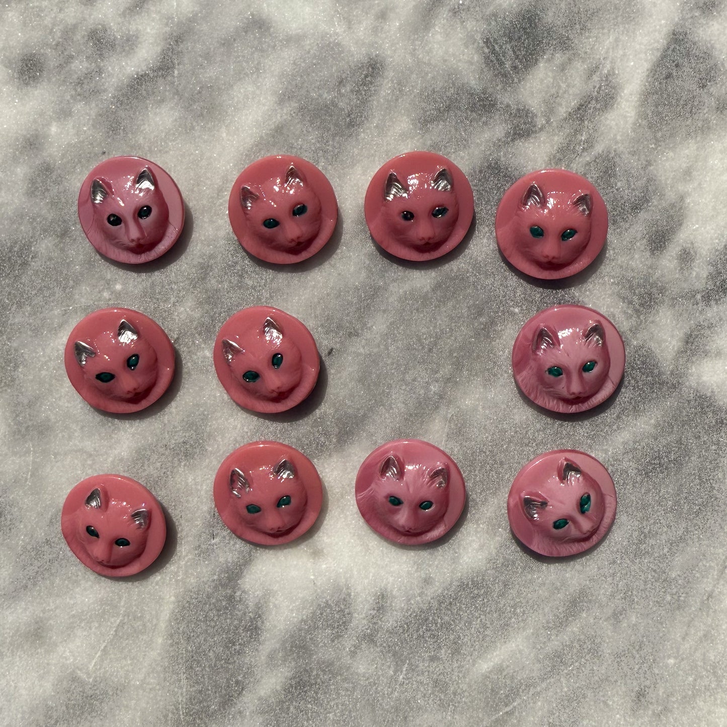 Vintage Czech Glass Buttons — Pink Cat Relief (23 mm)