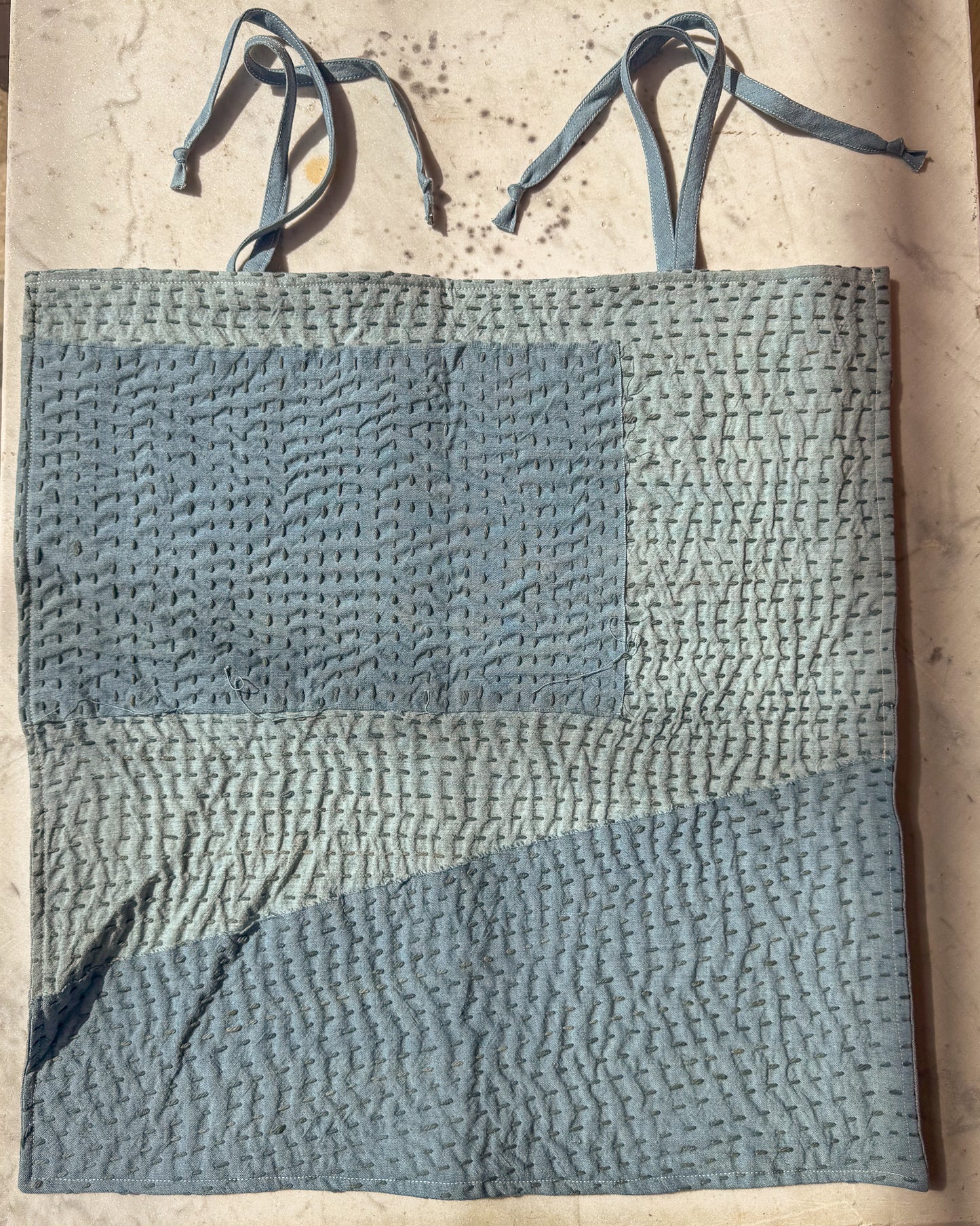 Light Indigo Pillow Cover — Kantha Appliqué