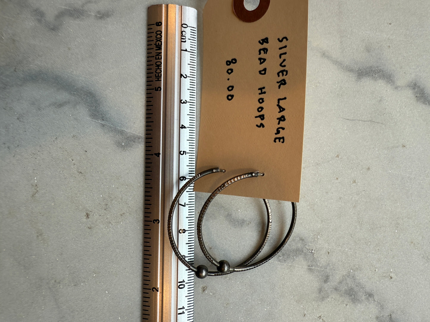 Silver Large Bead Hoop Earrings