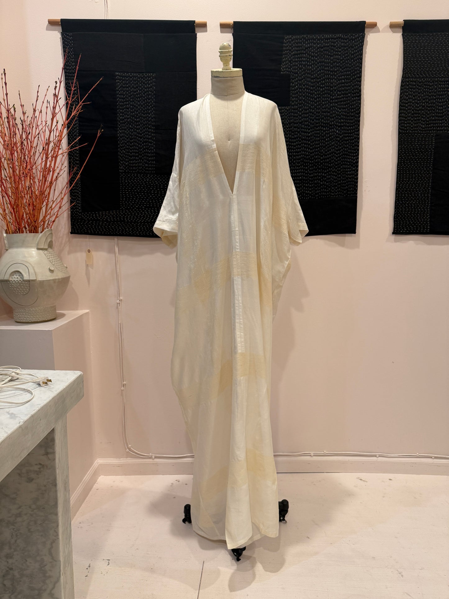 Silk Noil Caftan - Cream