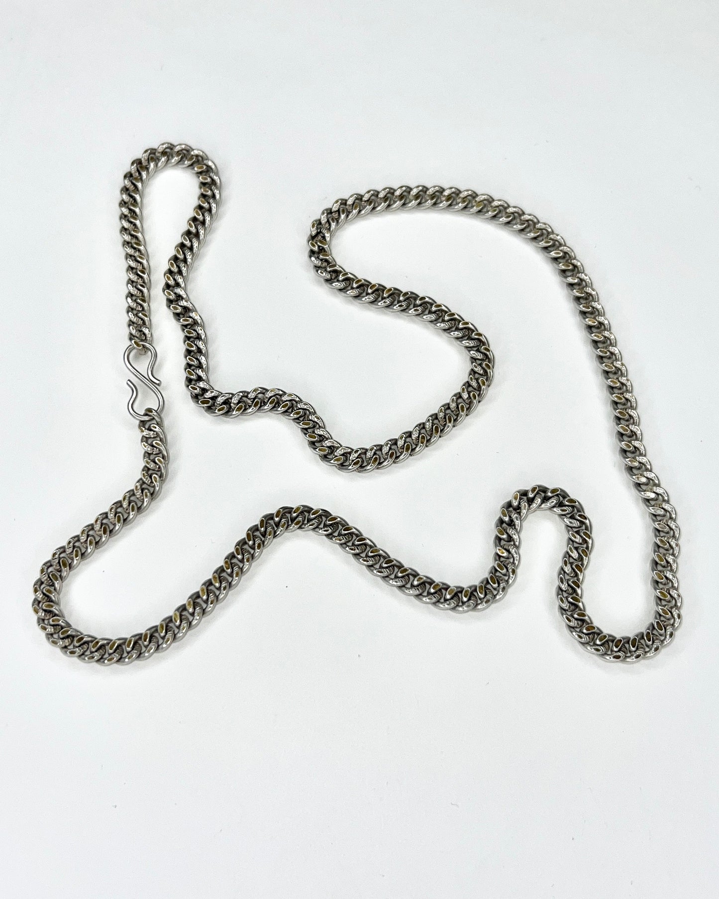 heavy silver chain with S hook closure