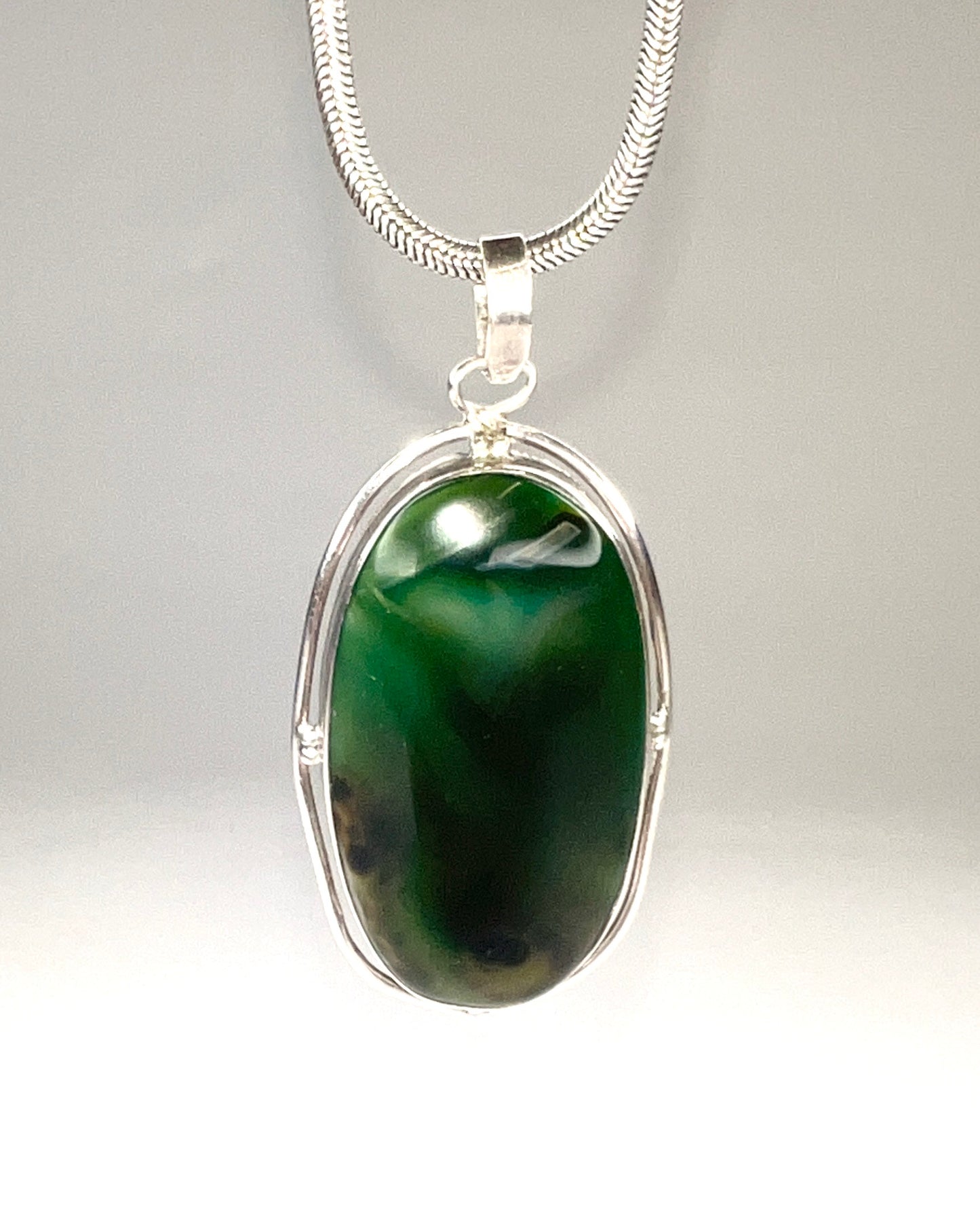 dark jade silver pendent necklace