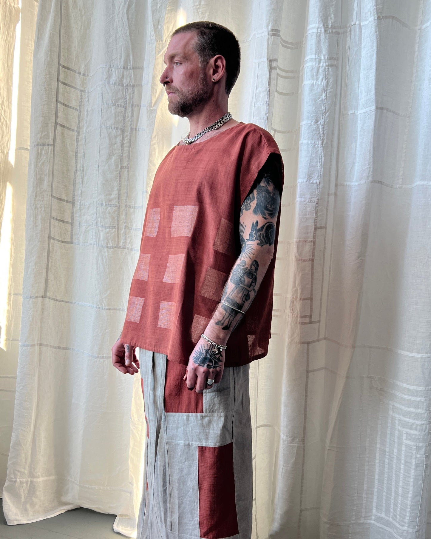 silk and cotton madder root vest