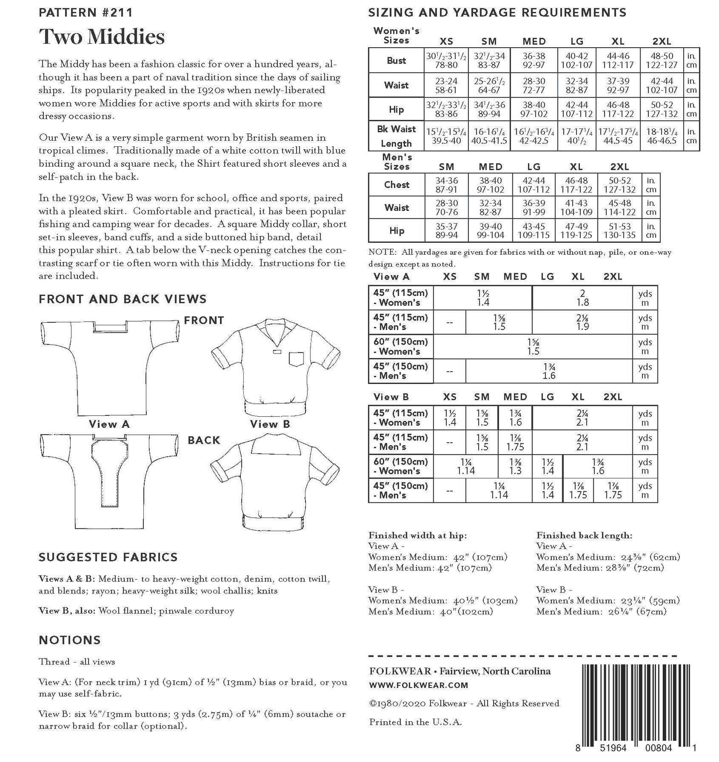 211 Two Middies Sewing Pattern