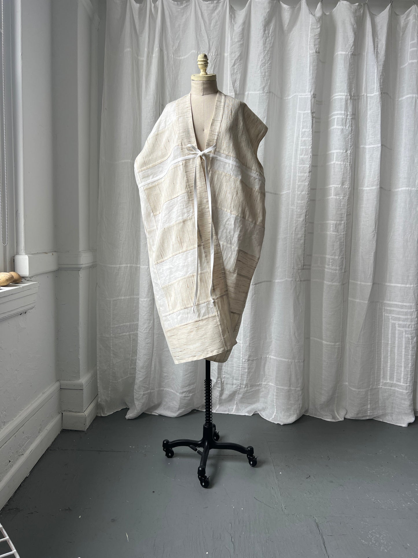 cream silk/linen tie-waist gilet