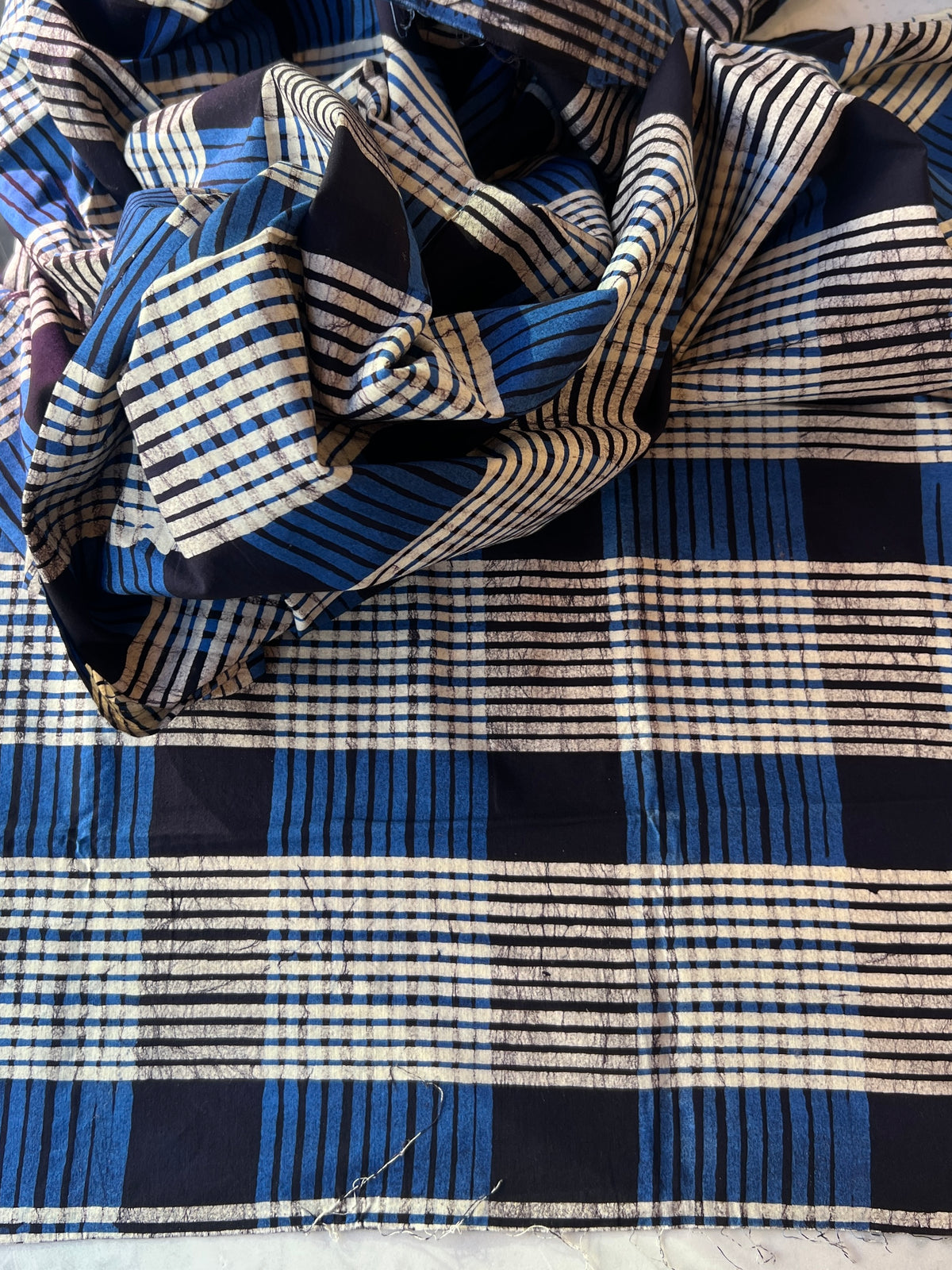 blue black plaid cotton Batiki