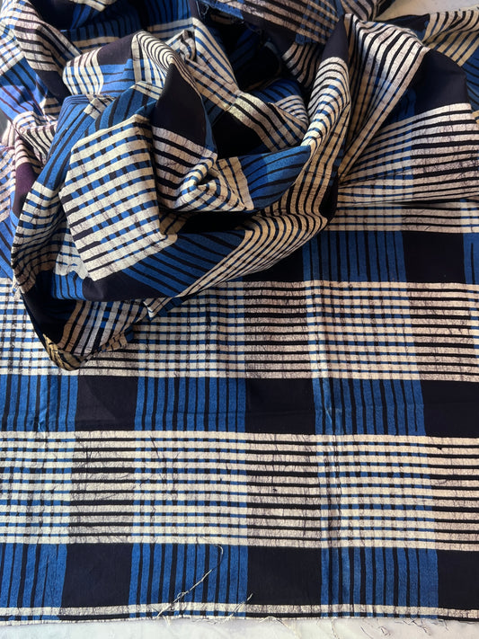 blue black plaid cotton Batiki