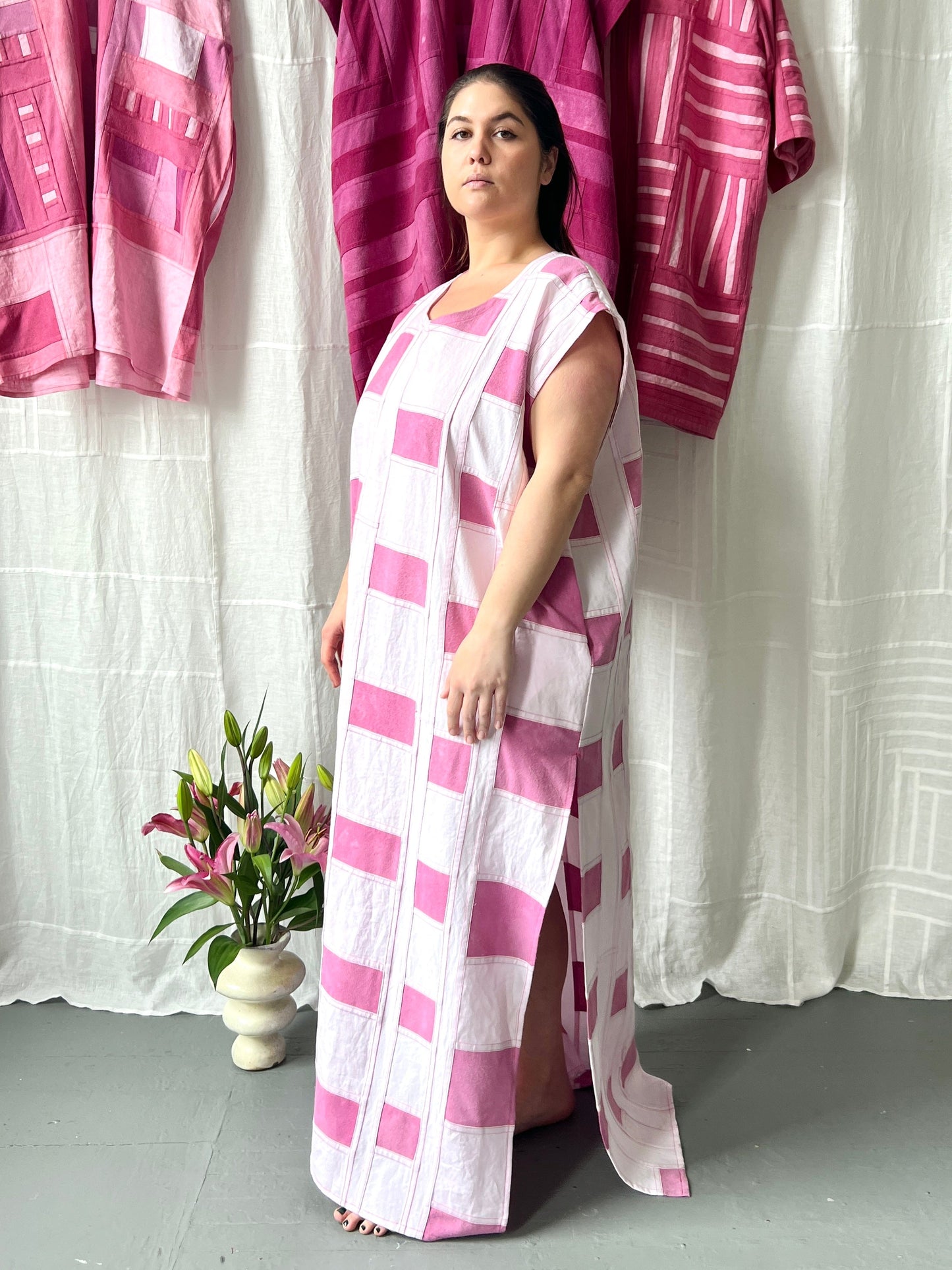 light pink cochineal scoop neck dress