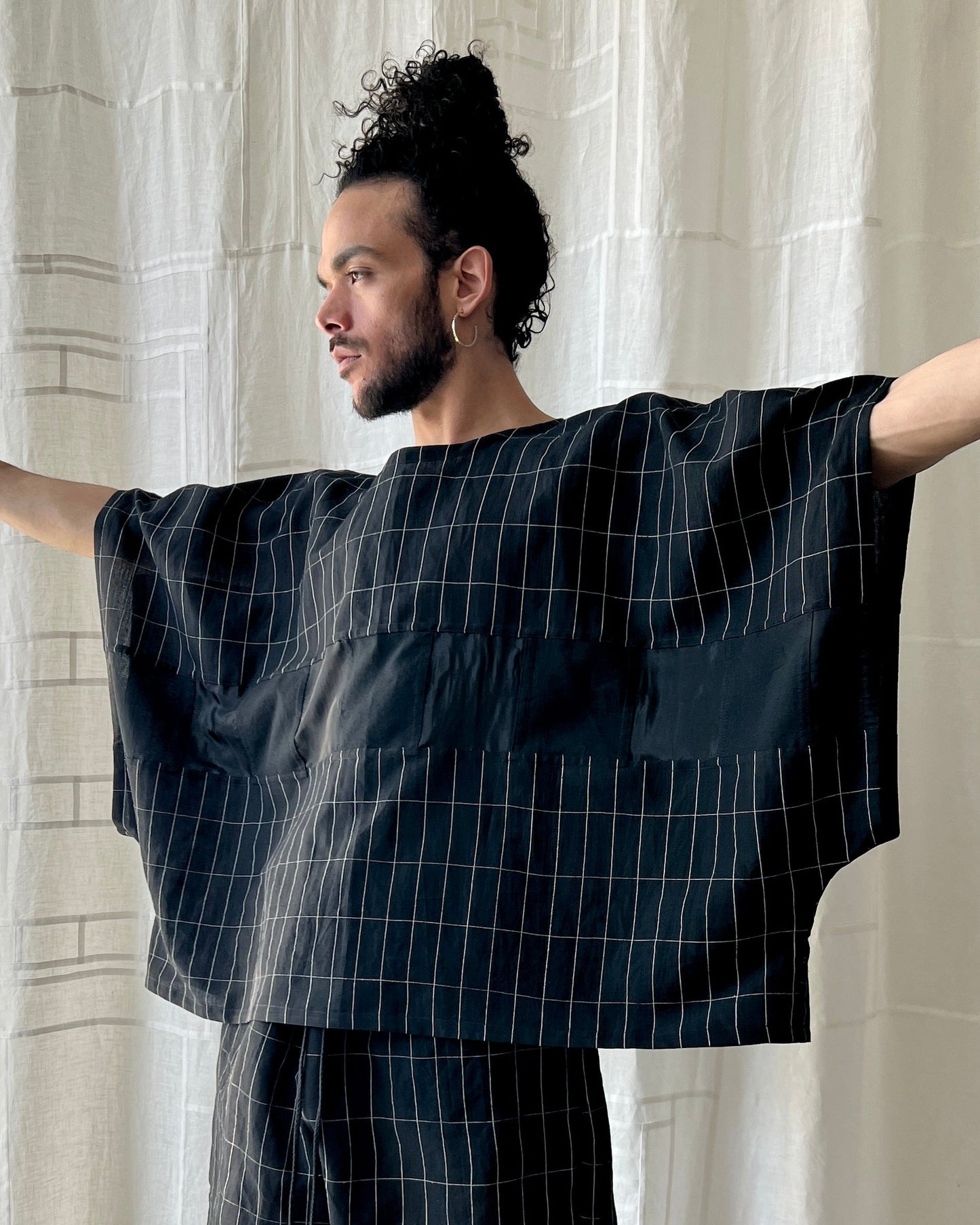 linen and silk grid muscle shirt