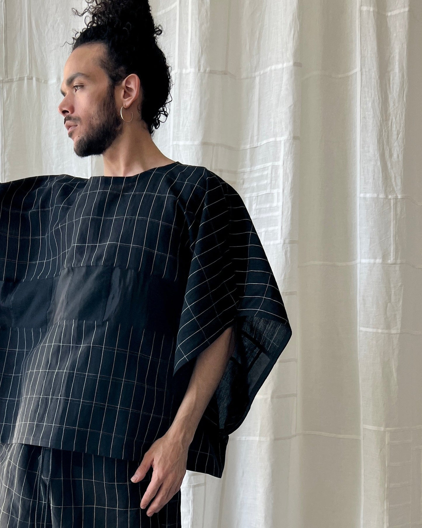 linen and silk grid muscle shirt