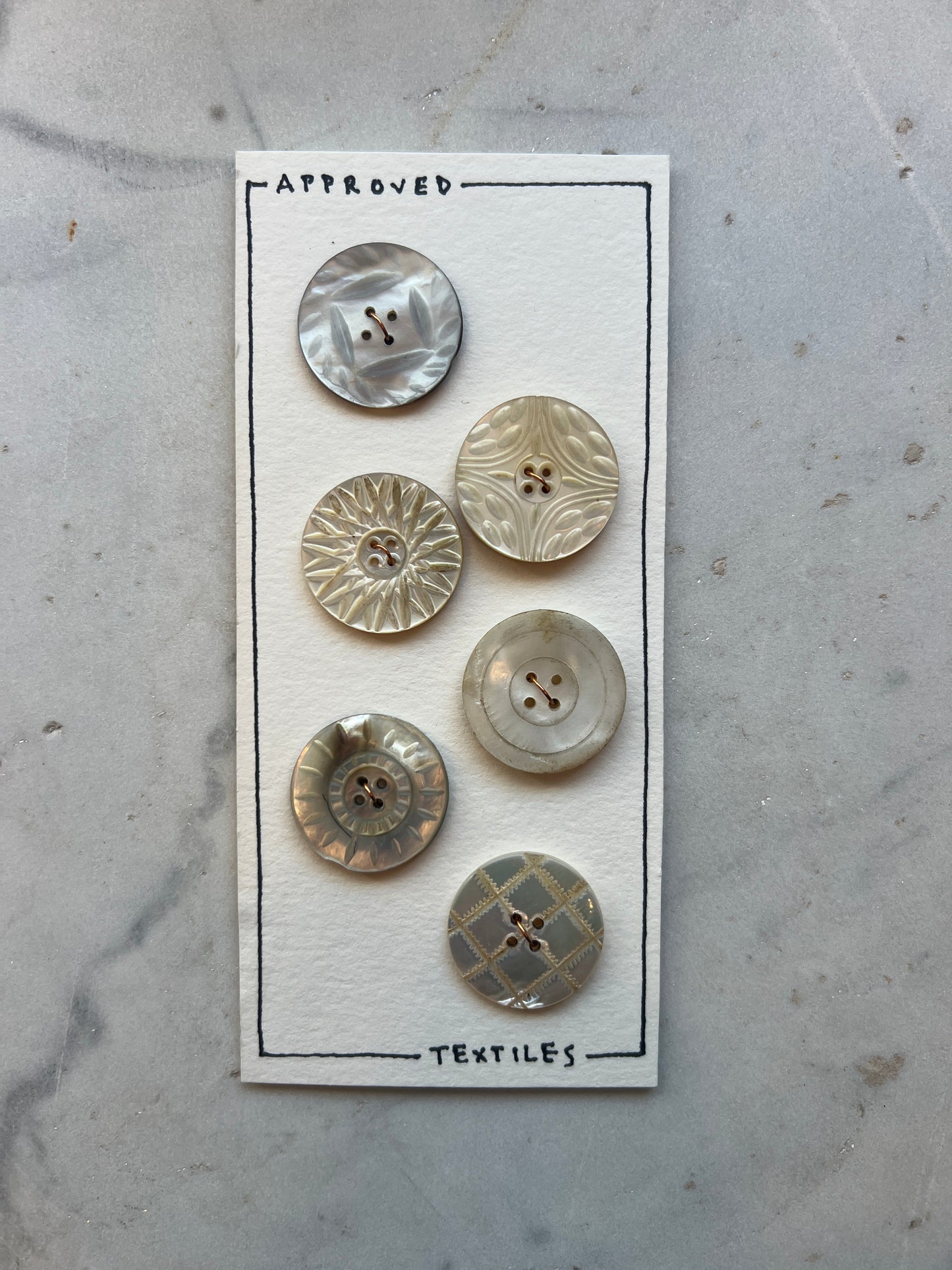 Six Fancy Carved Shell Buttons 30mm