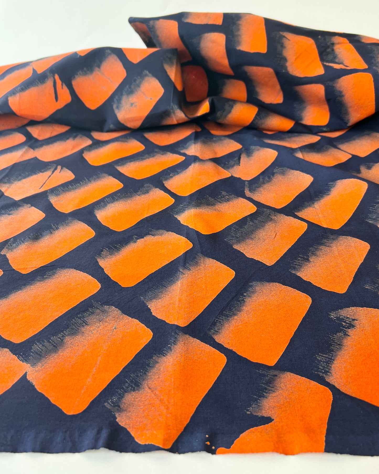 Orange and Navy Brush Mark Batiki