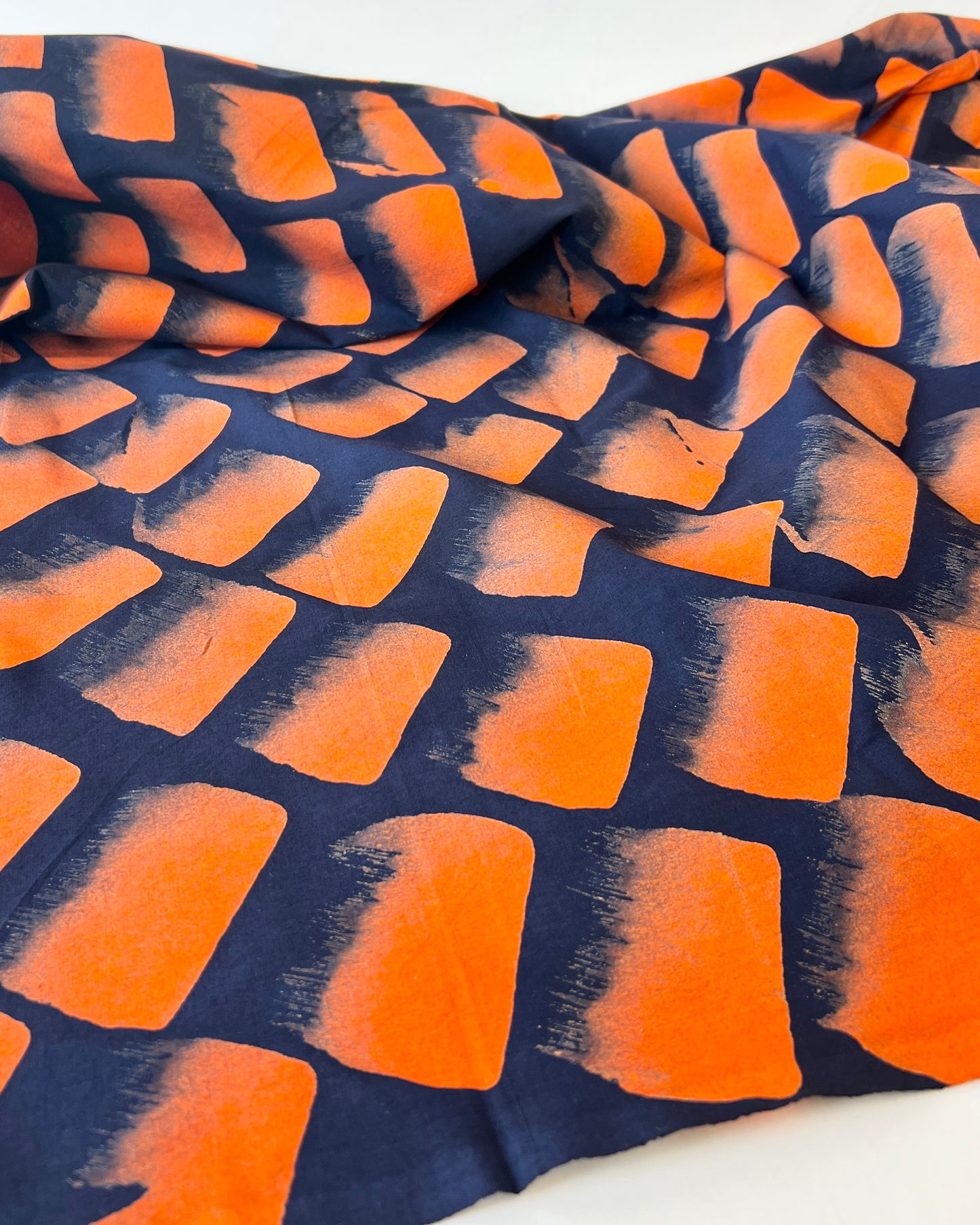 Orange and Navy Brush Mark Batiki