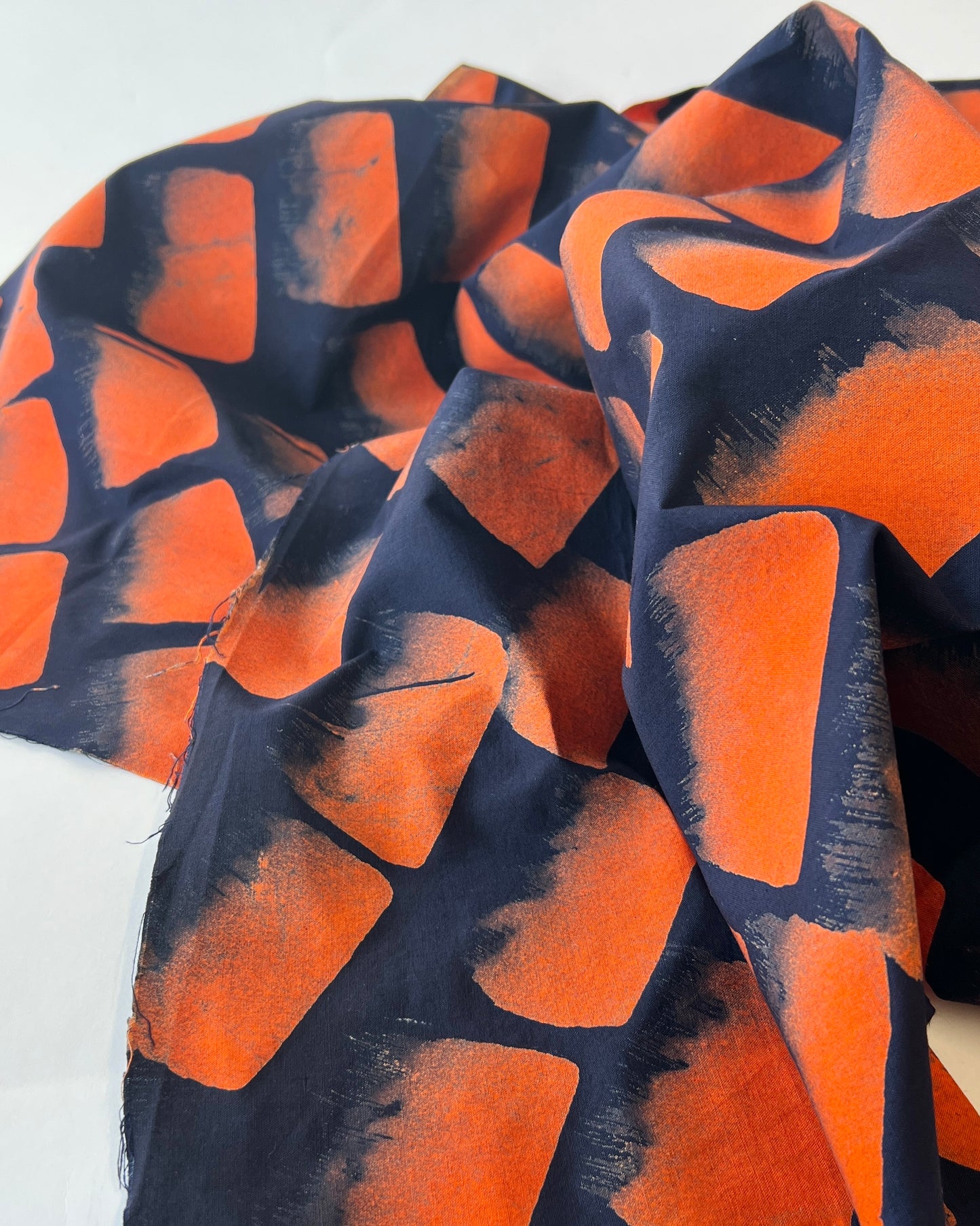 Orange and Navy Brush Mark Batiki