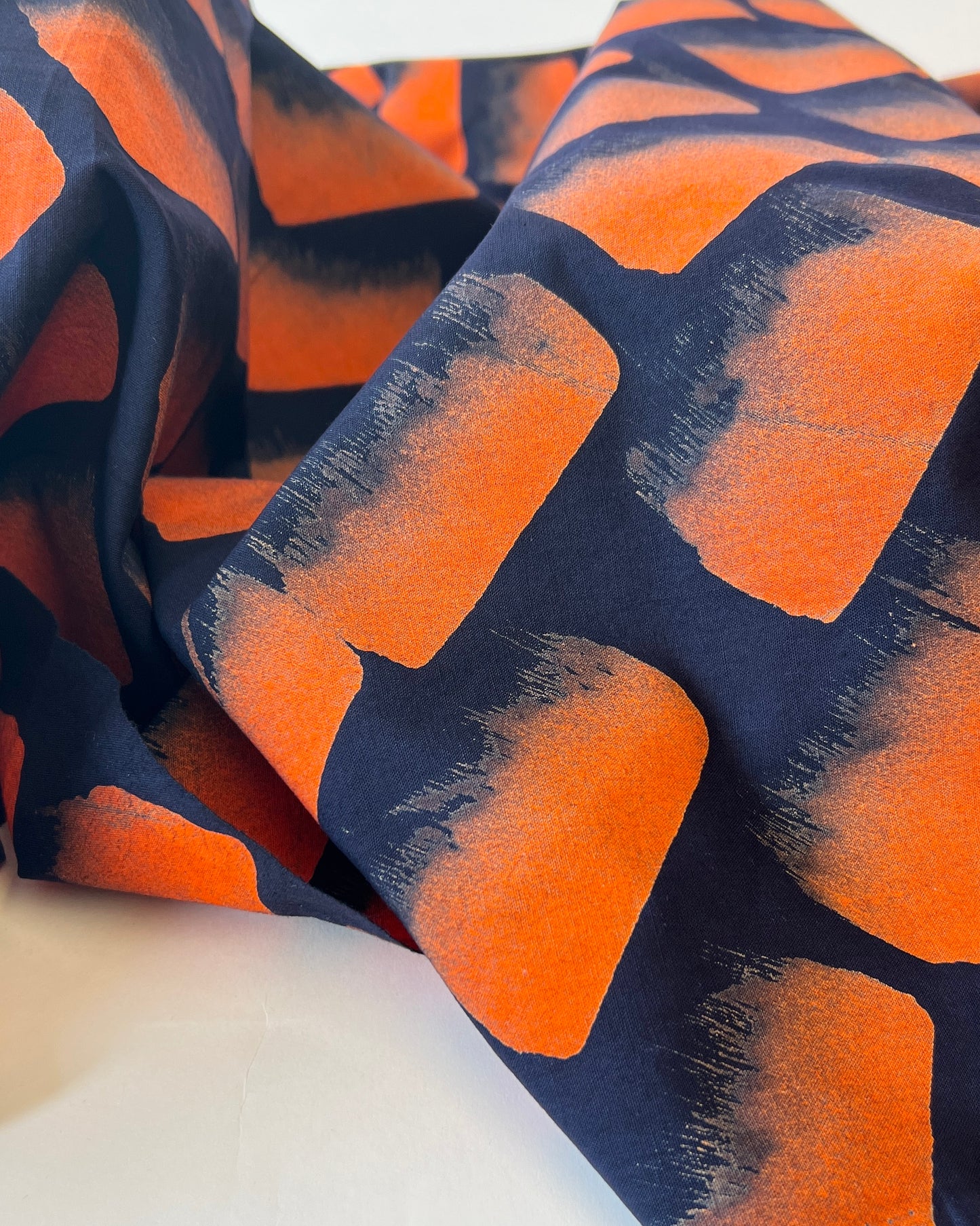 Orange and Navy Brush Mark Batiki