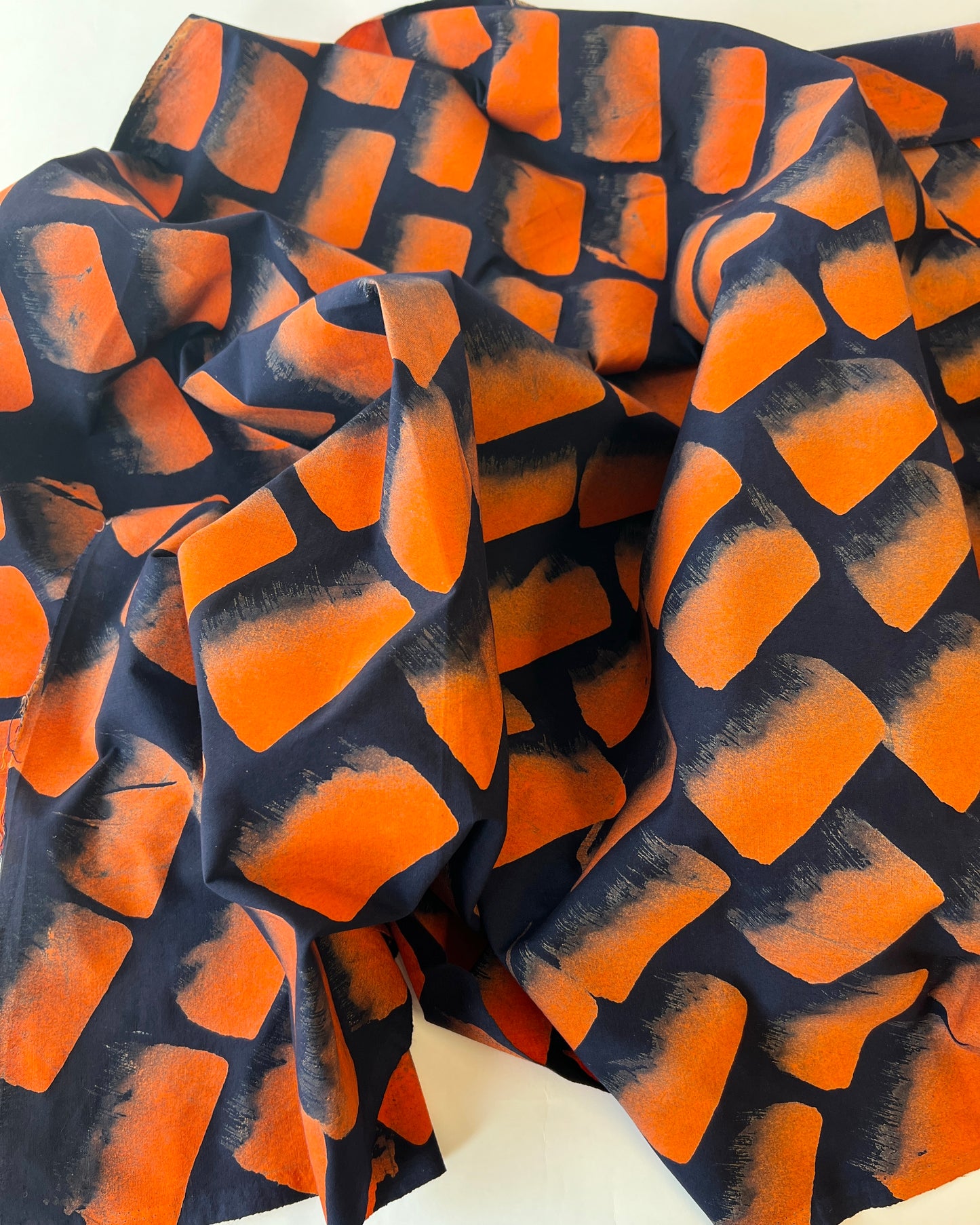 Orange and Navy Brush Mark Batiki