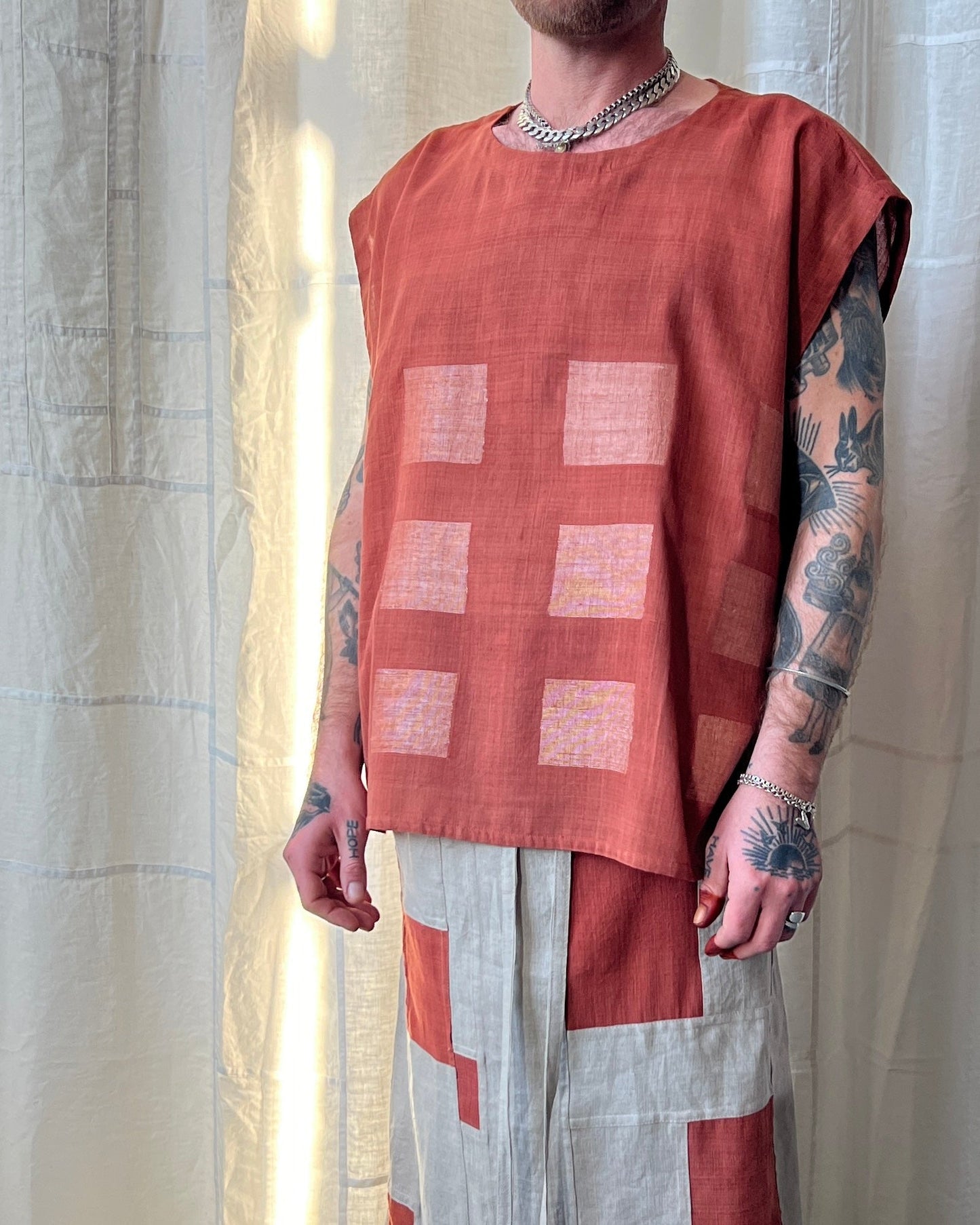 silk and cotton madder root vest