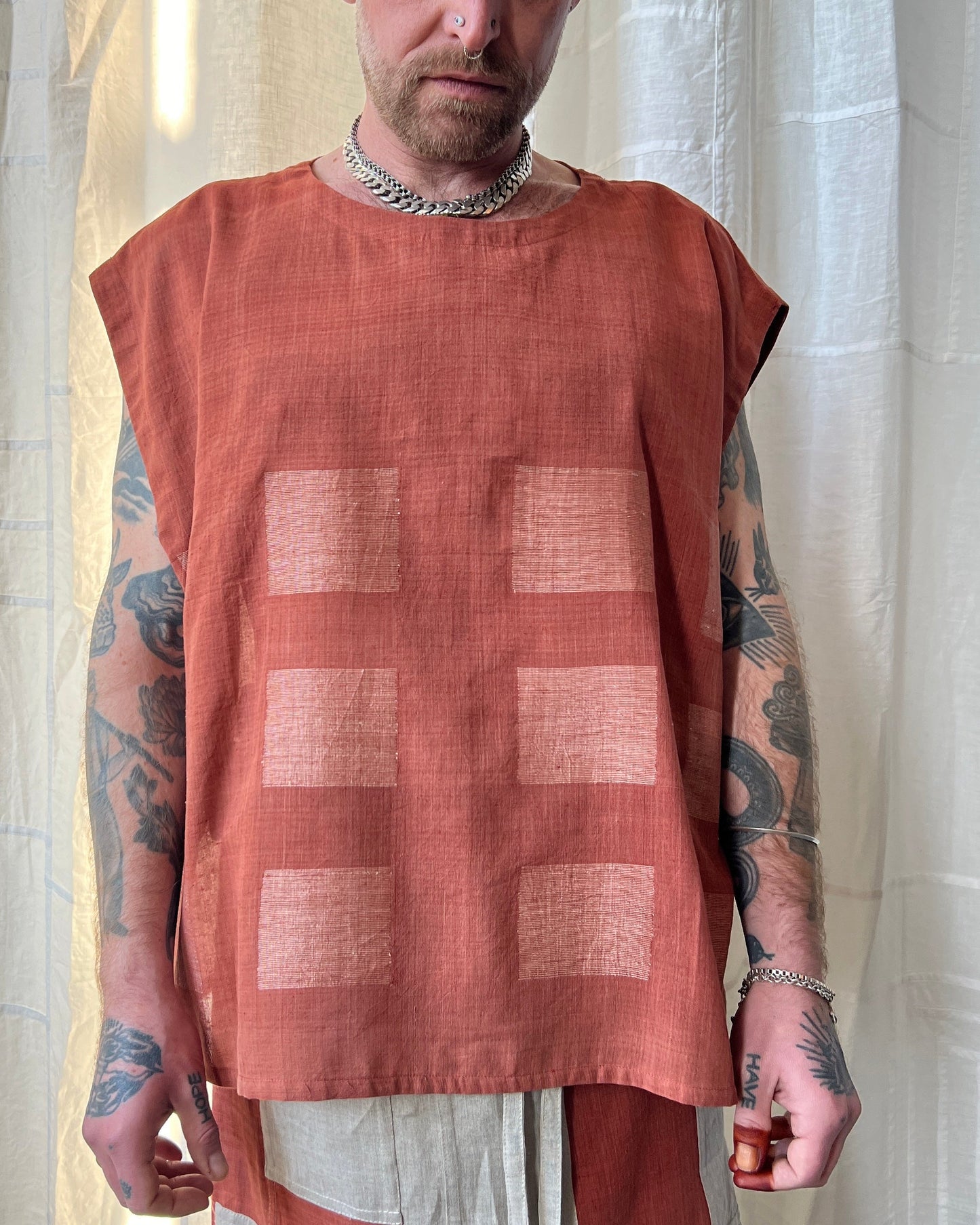 silk and cotton madder root vest