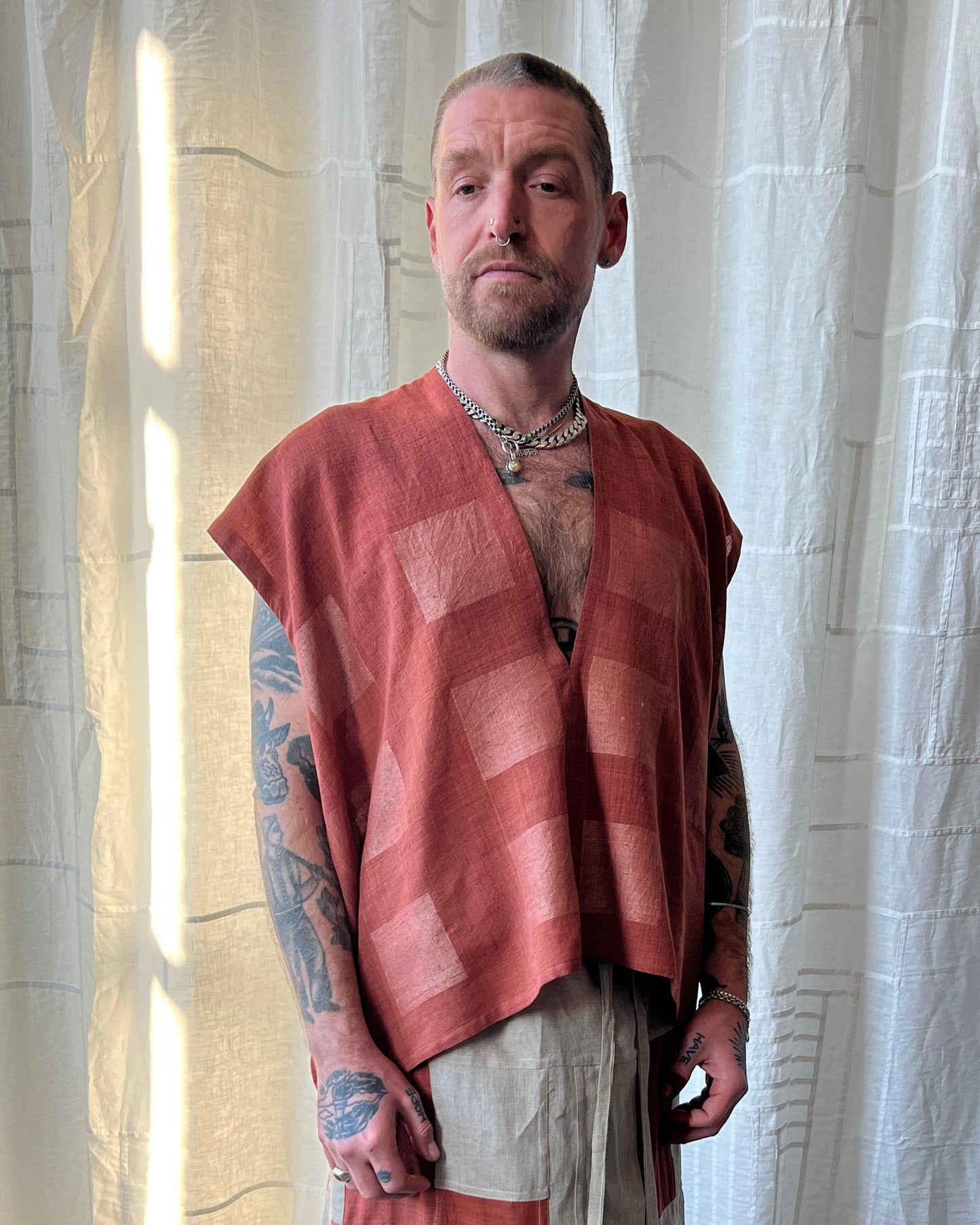 silk and cotton madder root vest