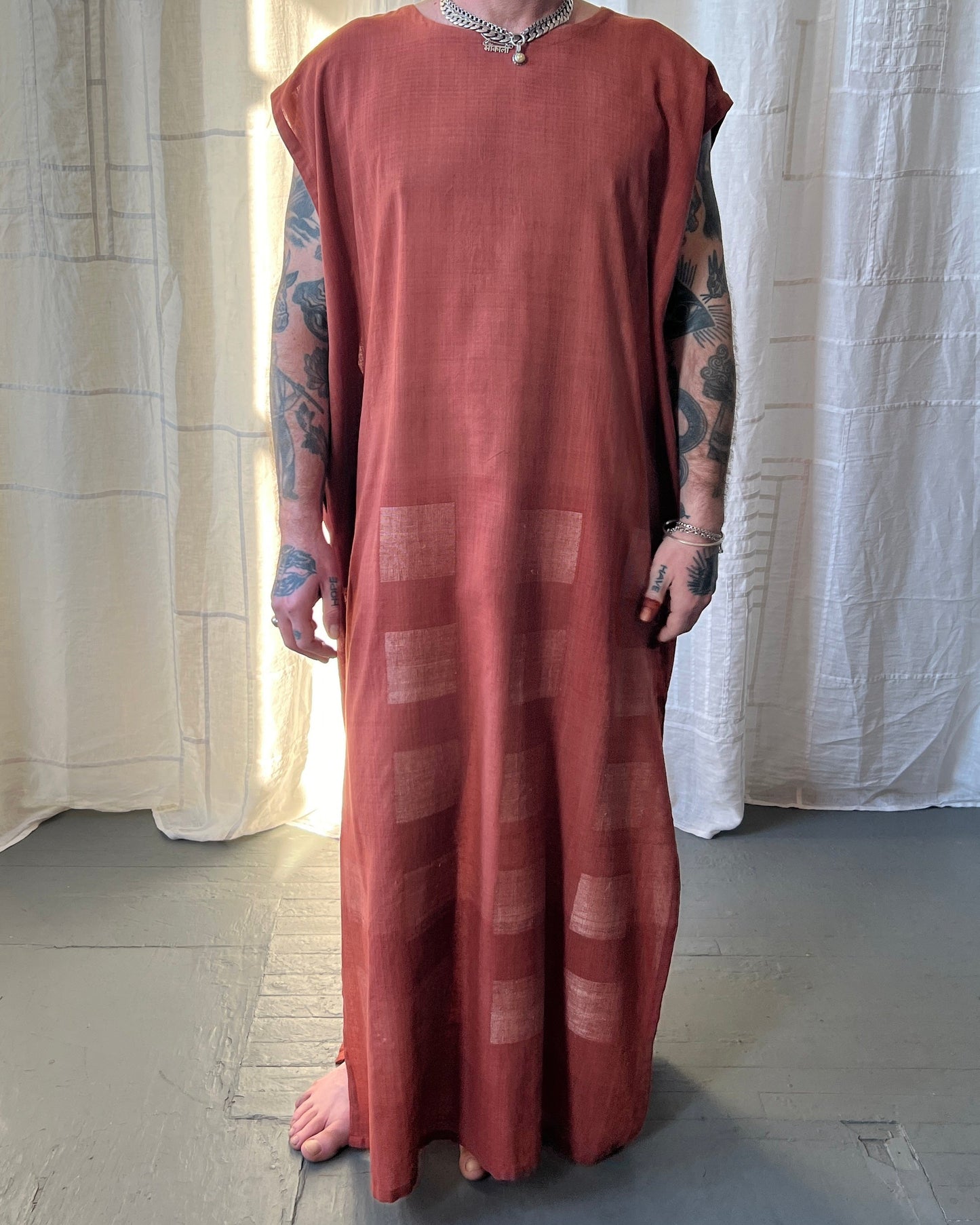 silk and cotton madder root caftan dress