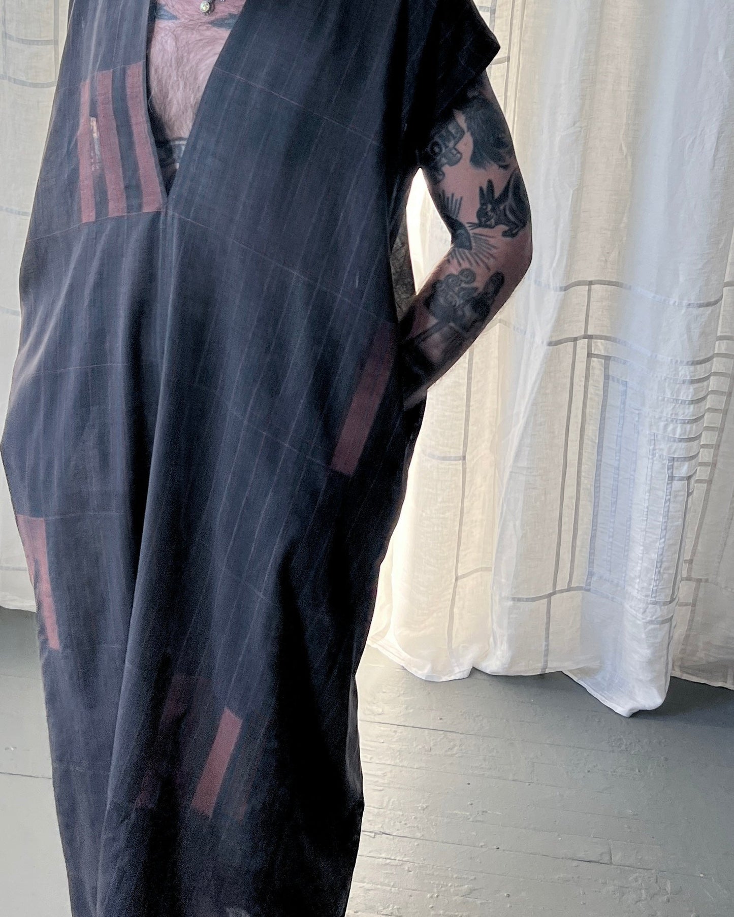 silk and cotton charcoal caftan dress