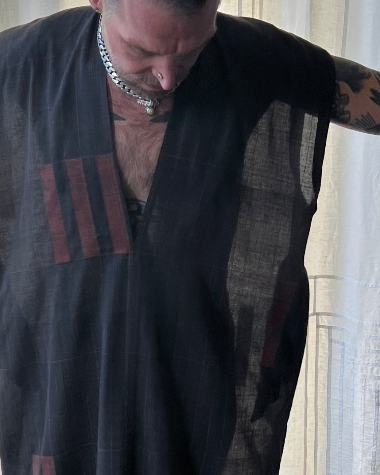 silk and cotton charcoal caftan dress