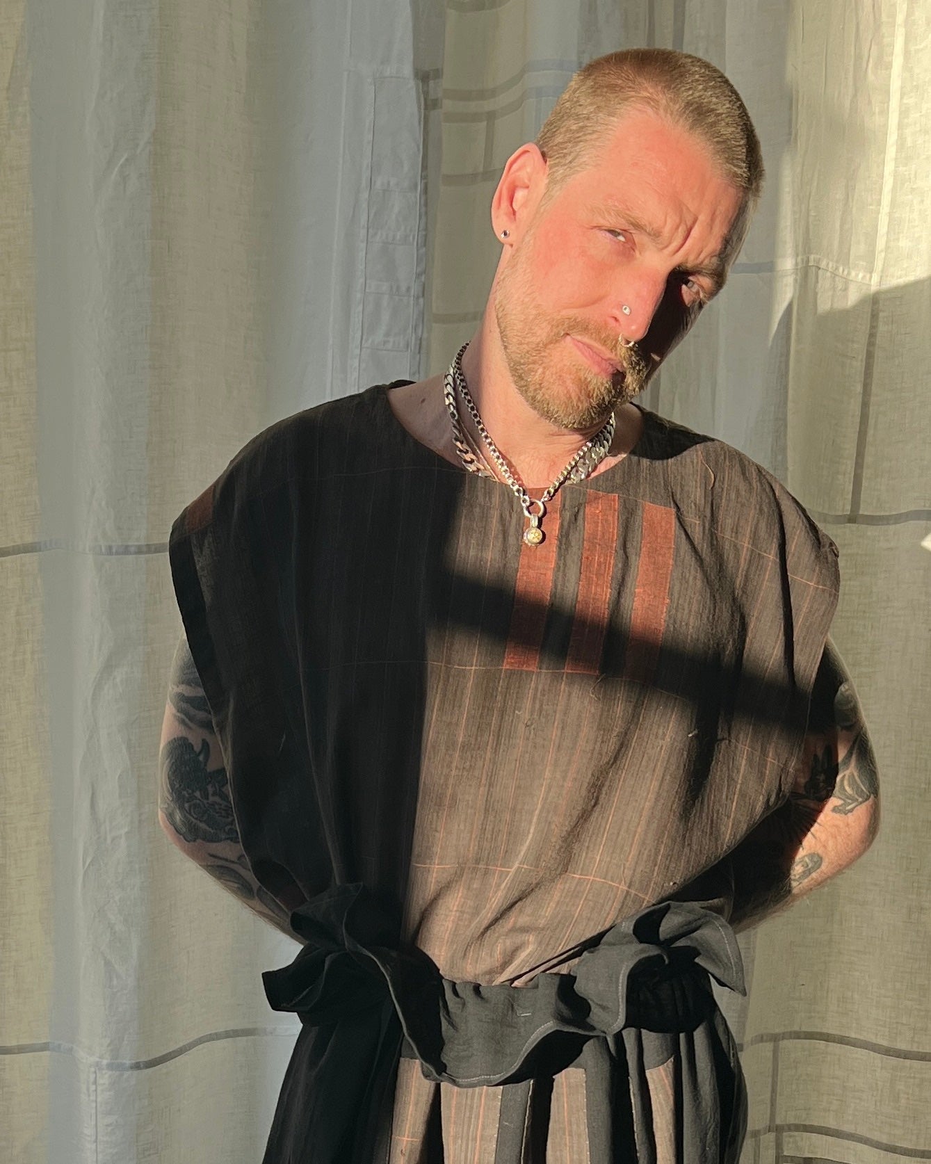 silk and cotton charcoal vest