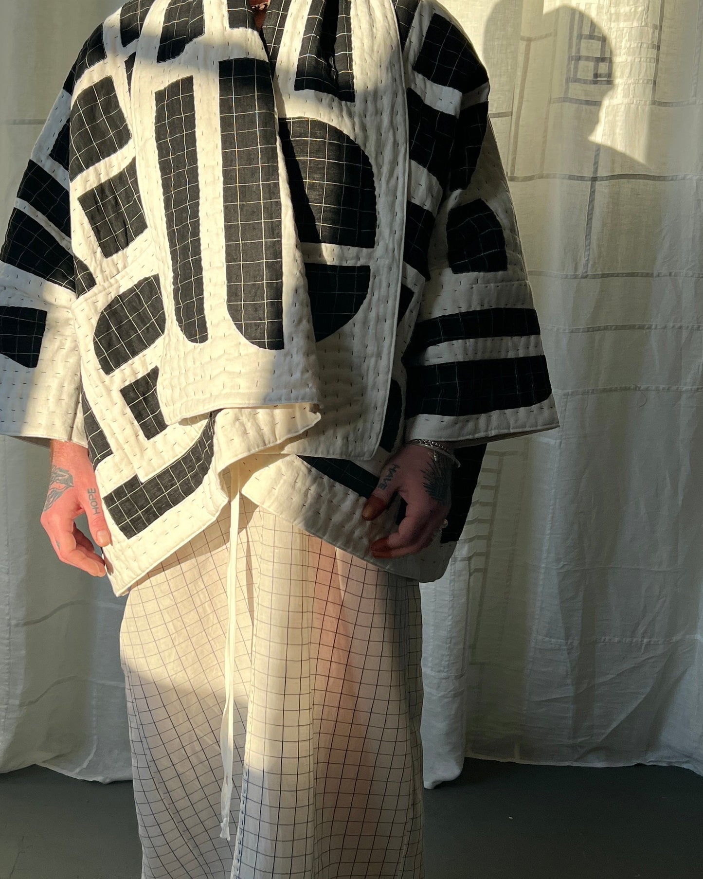 white linen applique jacket