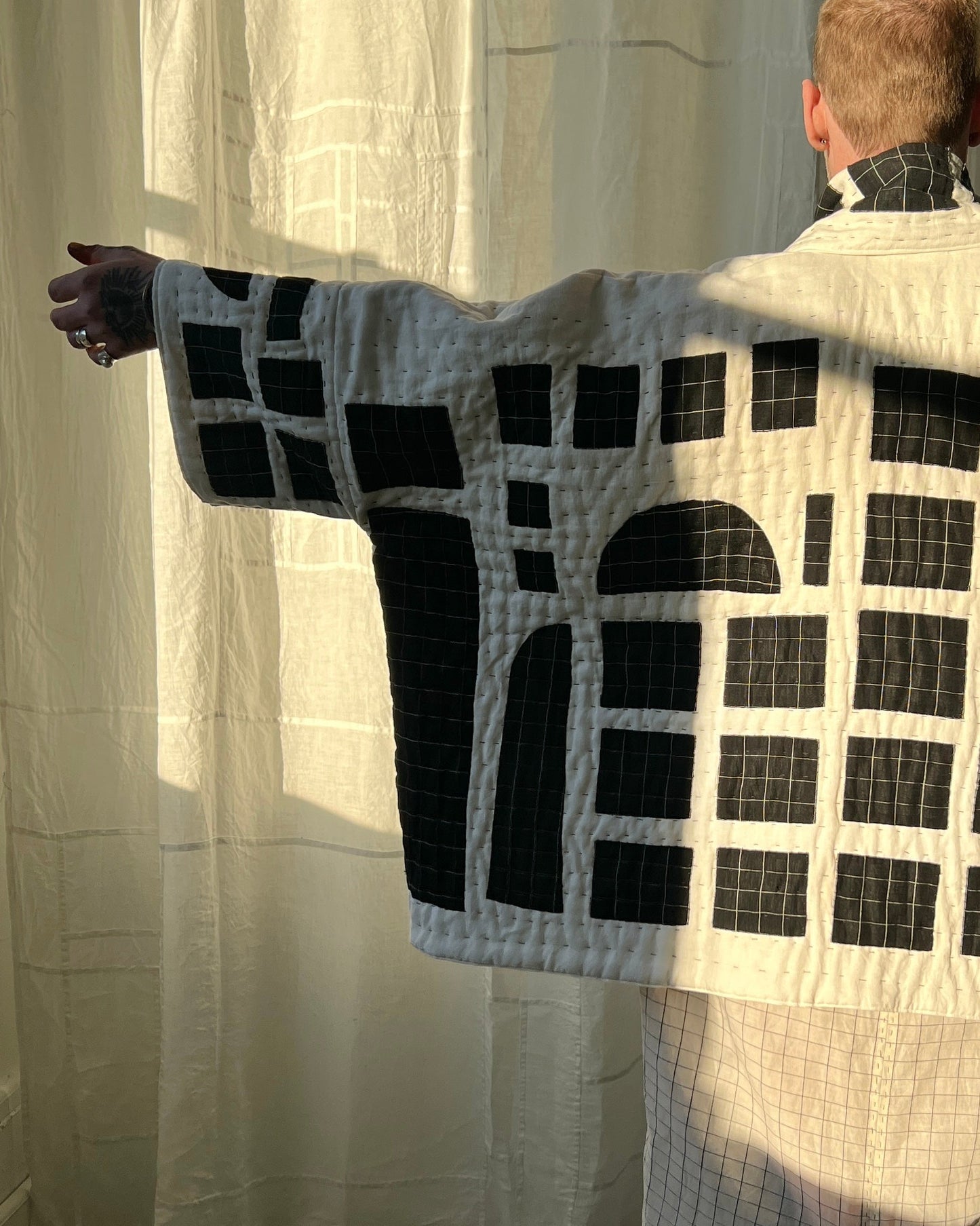 white linen applique jacket