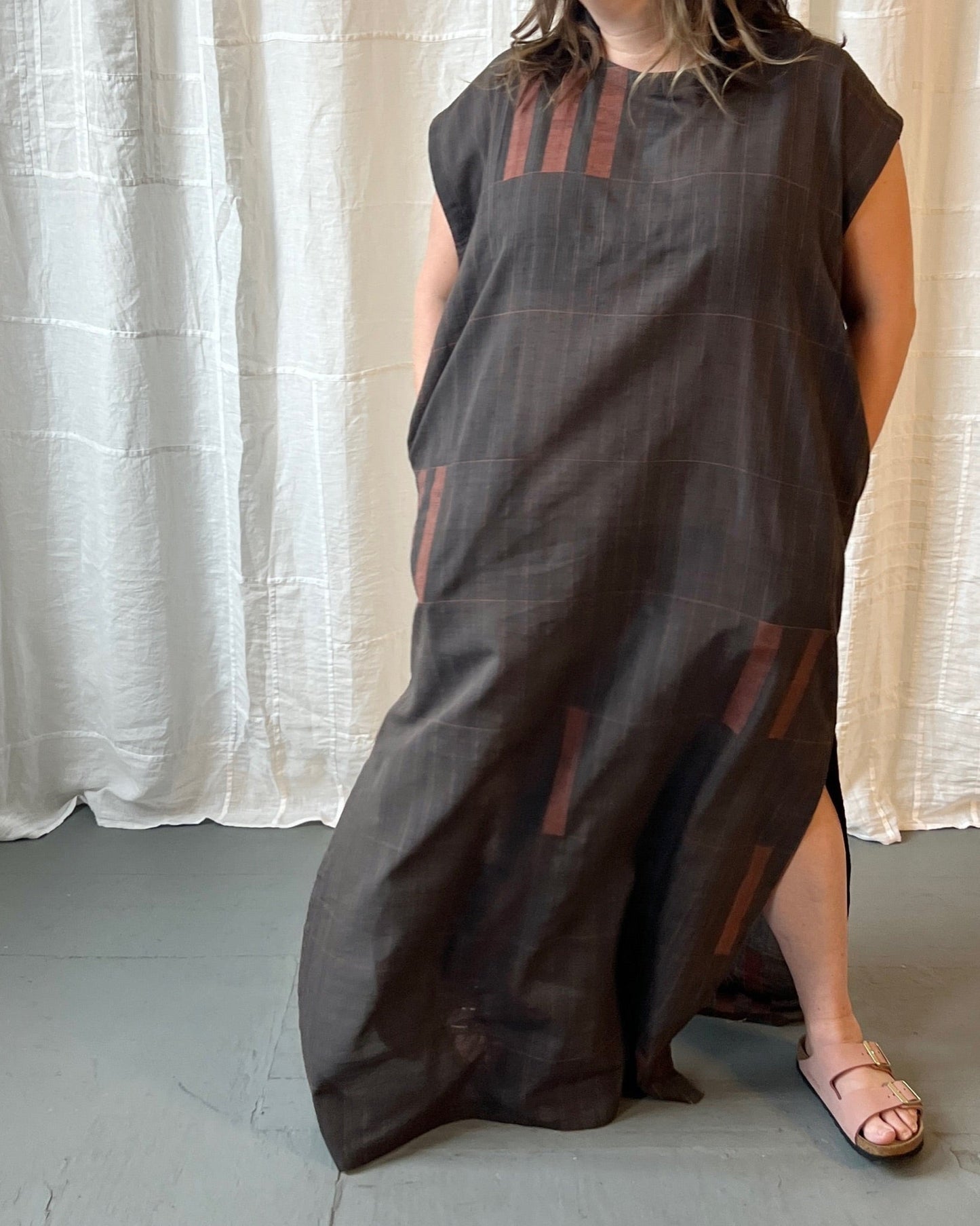 silk and cotton charcoal caftan dress