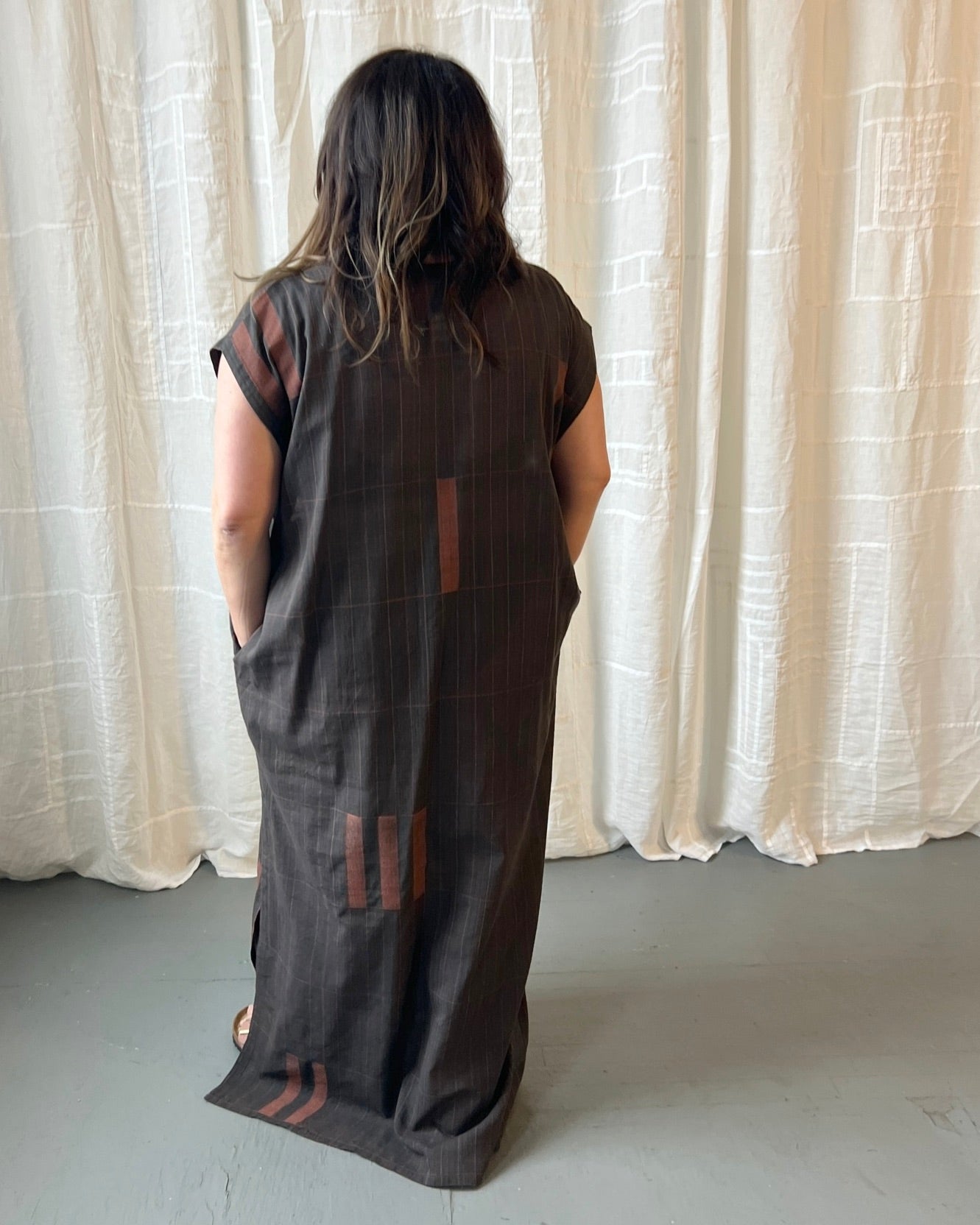 silk and cotton charcoal caftan dress