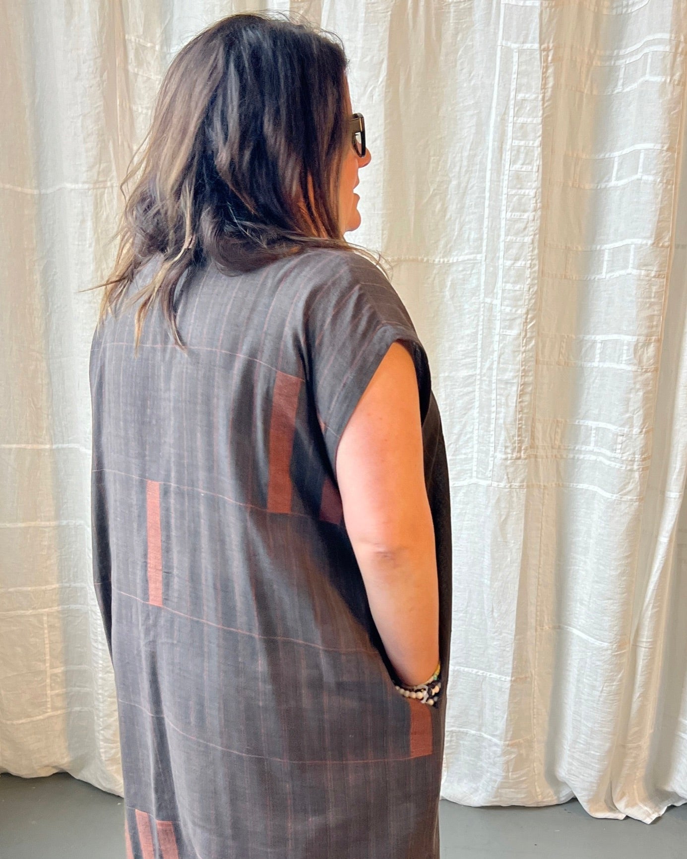 silk and cotton charcoal caftan dress