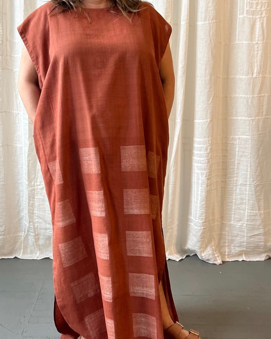 silk and cotton madder root caftan dress