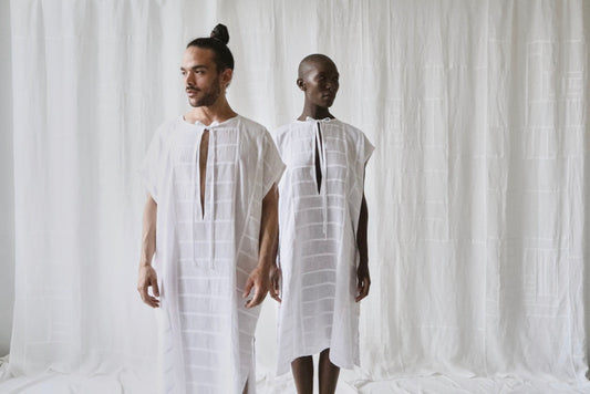 linen tie-neck caftan dress