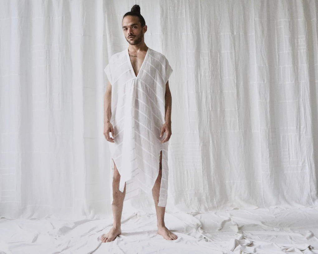 natural linen gauze caftan dress