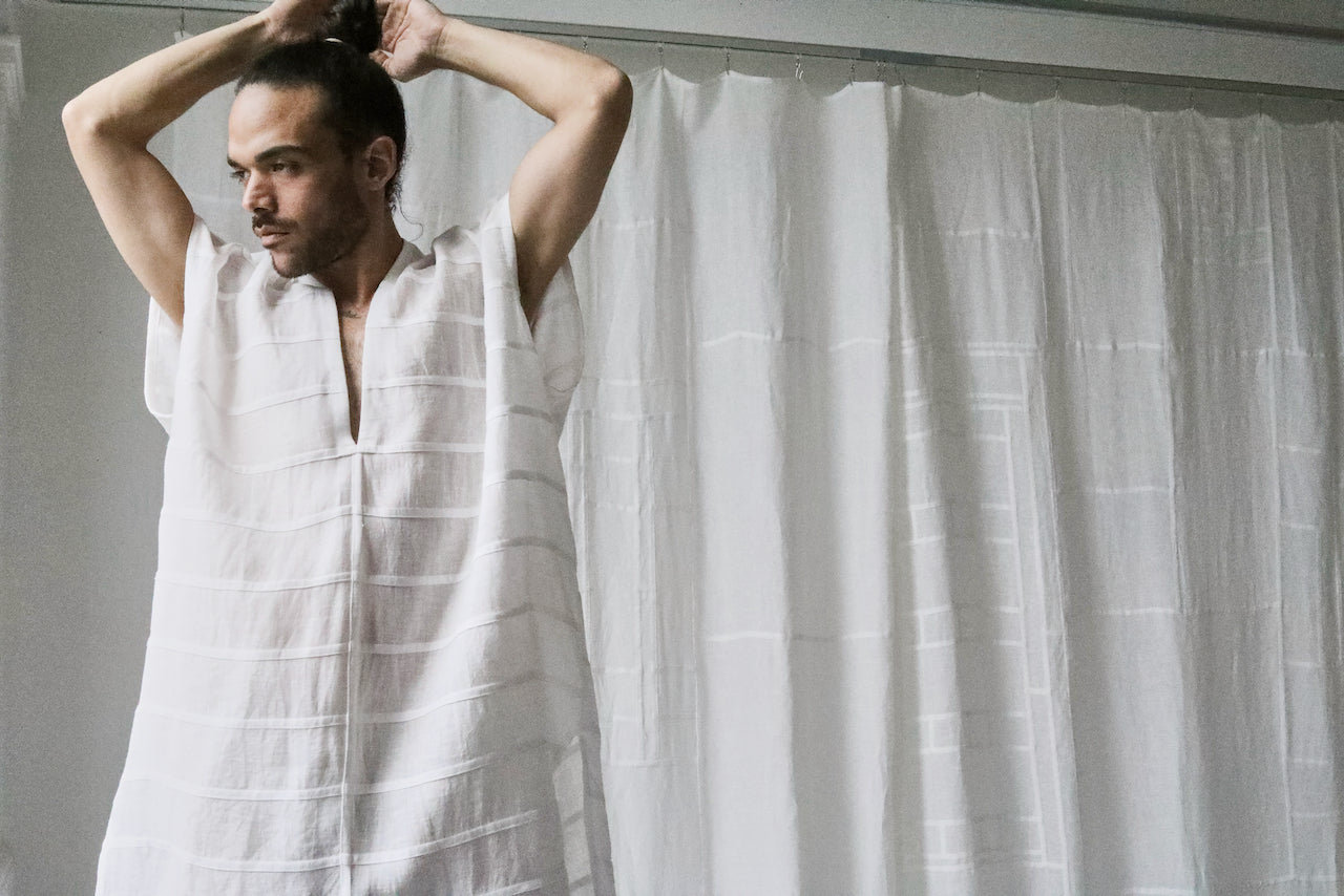 natural linen gauze caftan dress