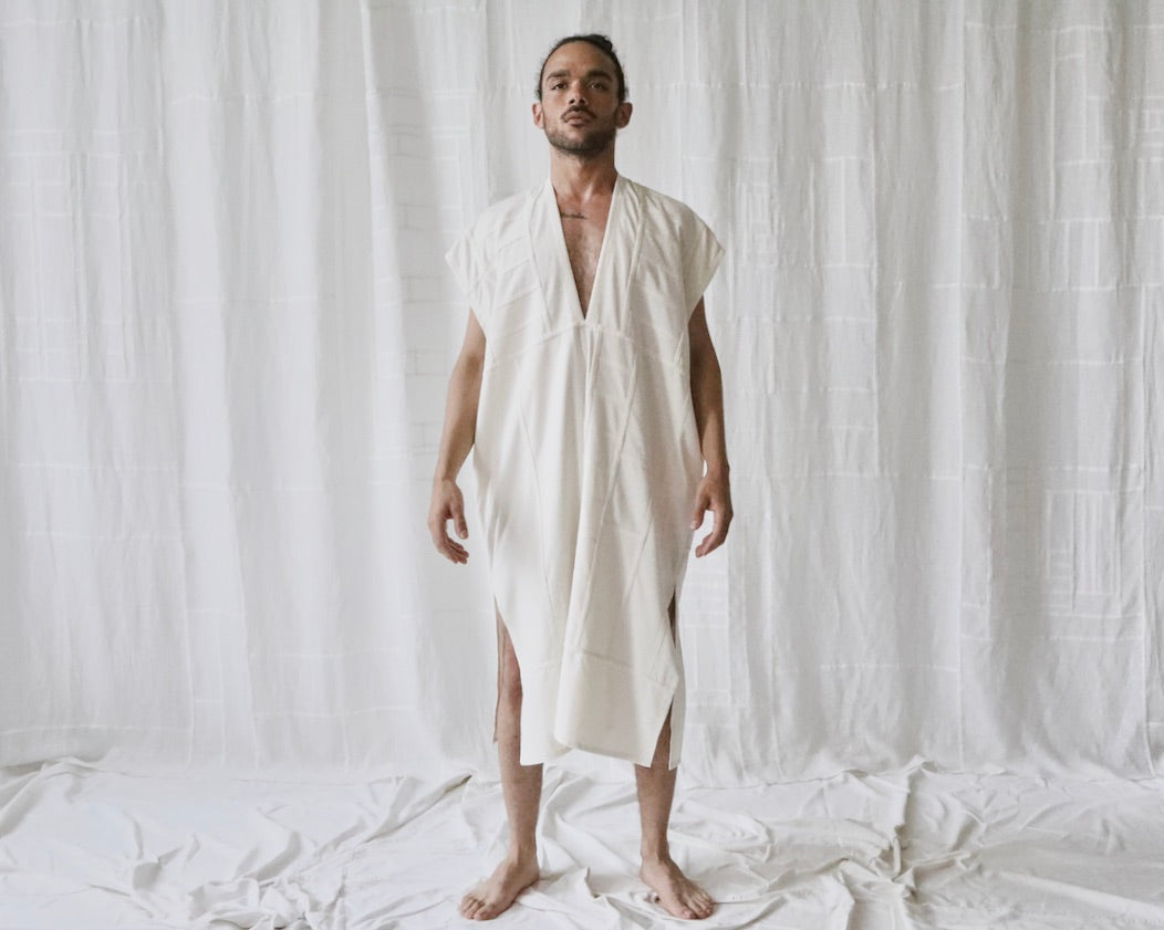 cream silk noil caftan dress