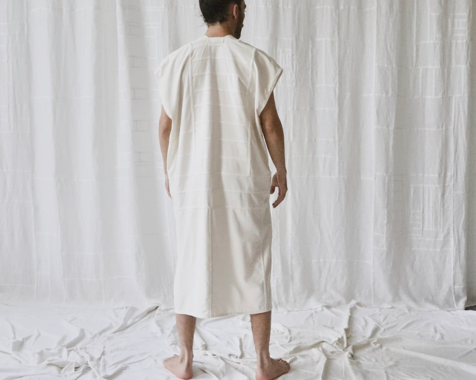 cream silk noil caftan dress