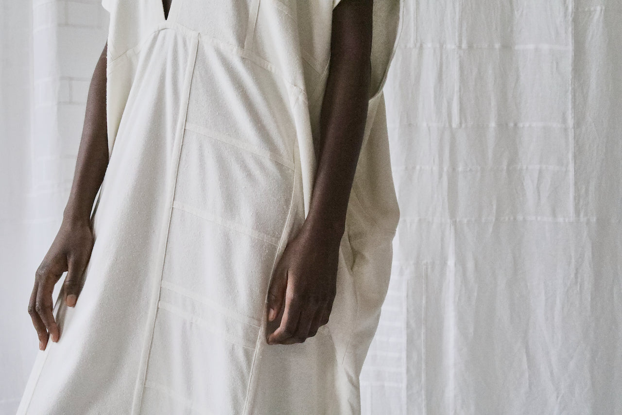 cream silk noil caftan dress