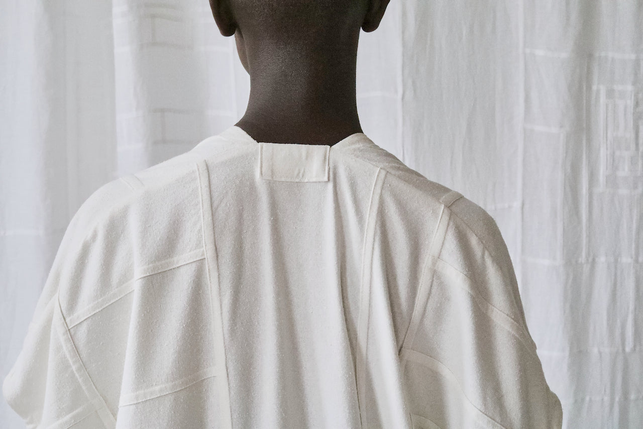 cream silk noil caftan dress