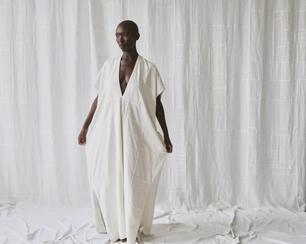 cream silk noil caftan dress