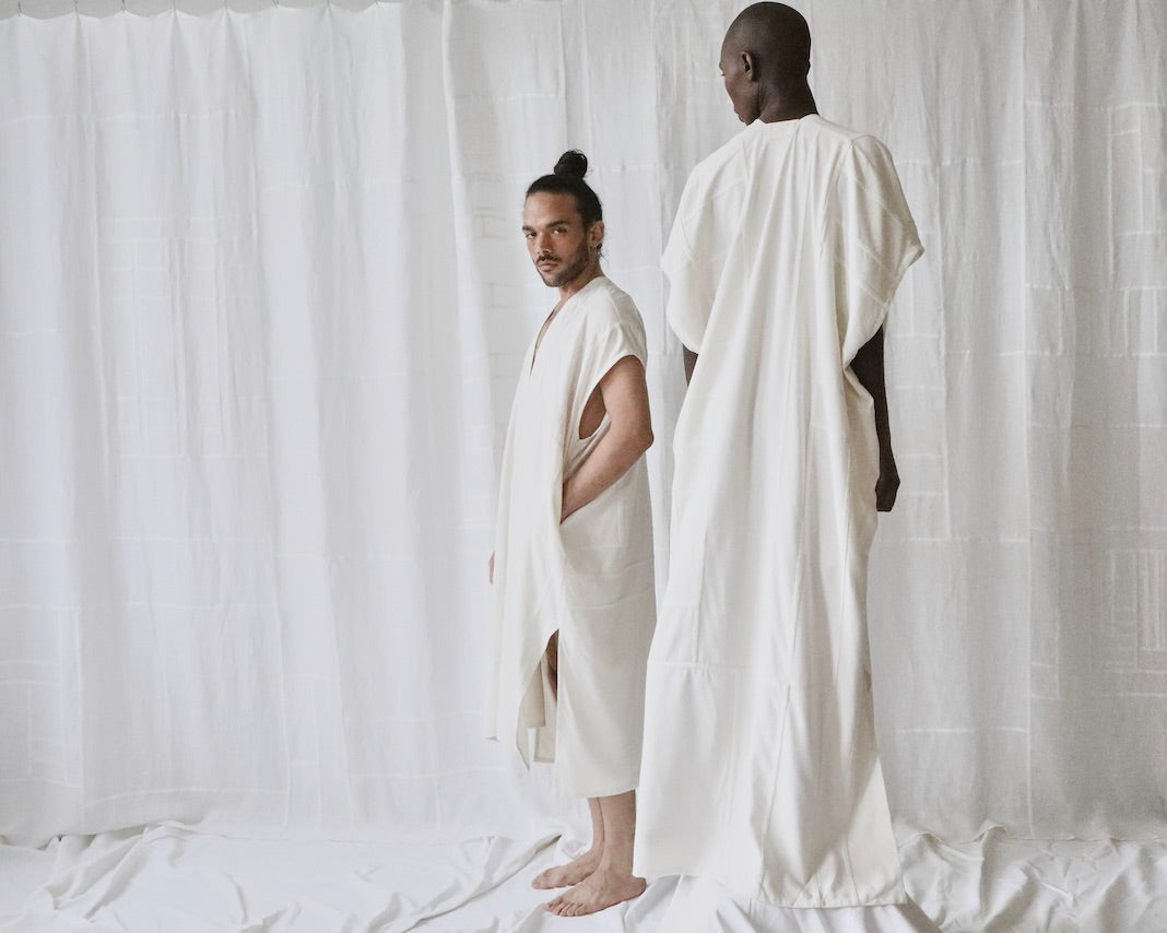 cream silk noil caftan dress