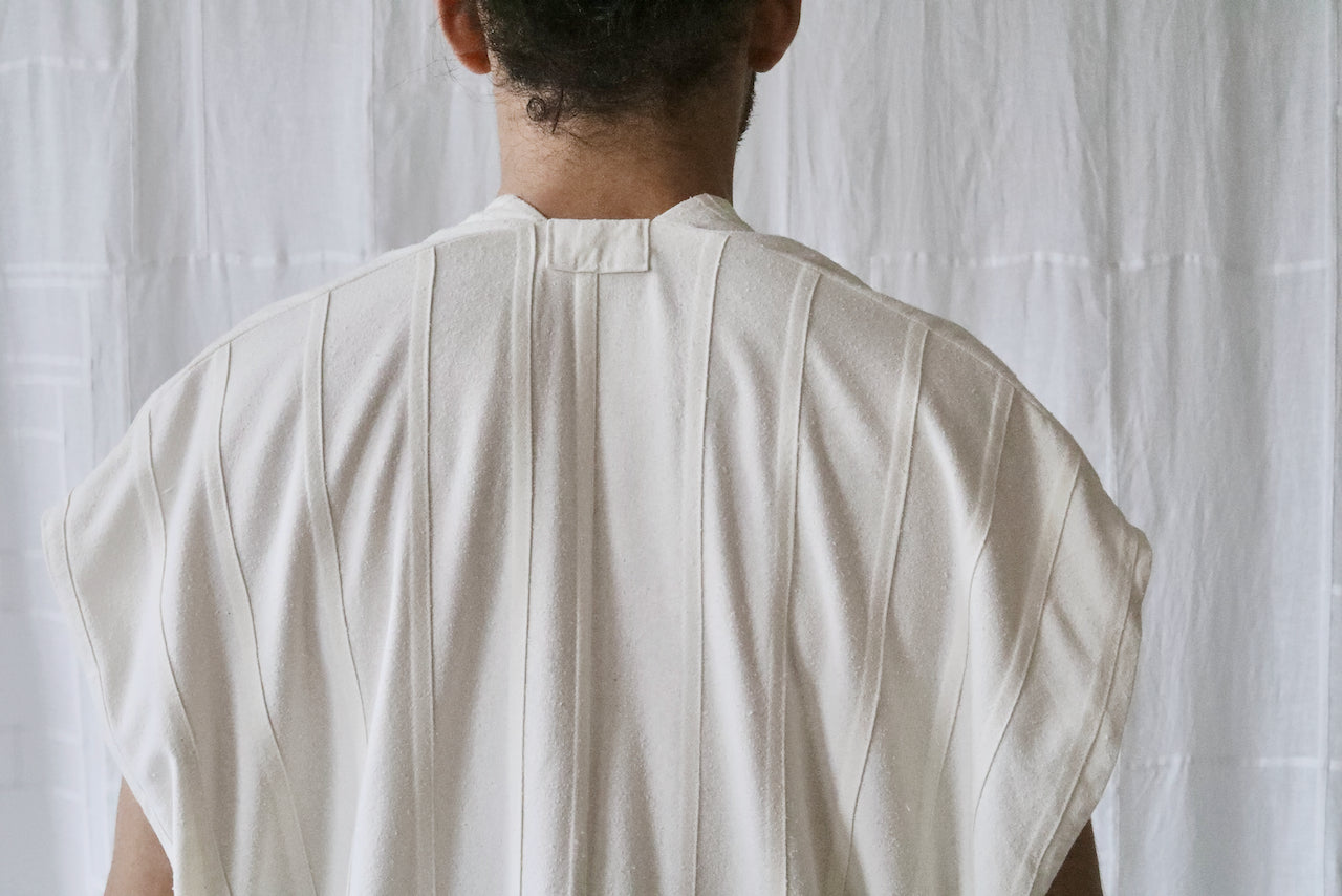 cream silk noil caftan dress