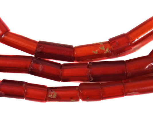 Red Translucent Cylinder Trade Beads